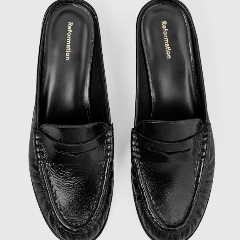 Reformation Francine Loafer Mule Black - Size 6.5